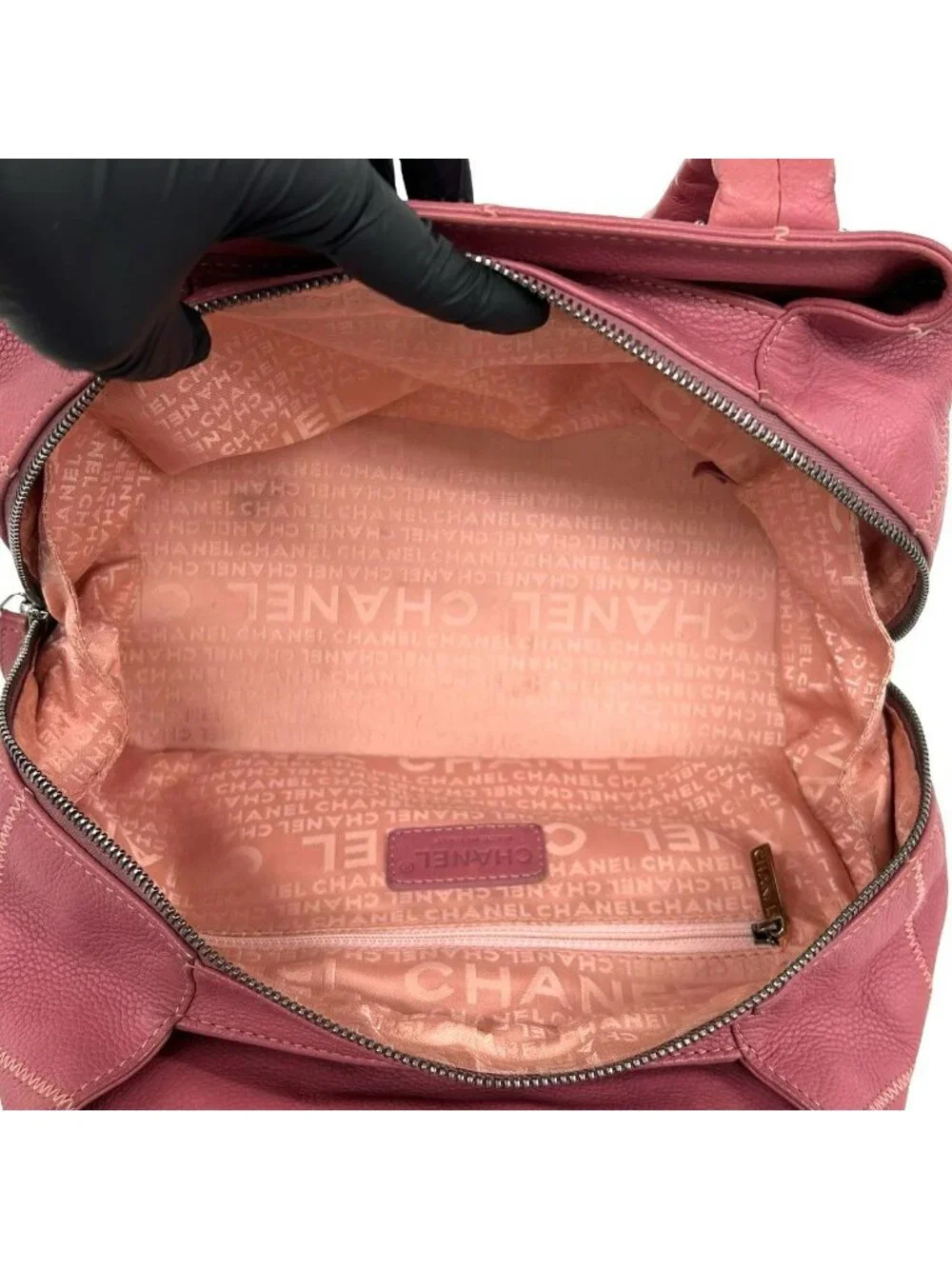 Chanel Choco Bar CC Logo Caviar Leather Mini Boston Bag Pink